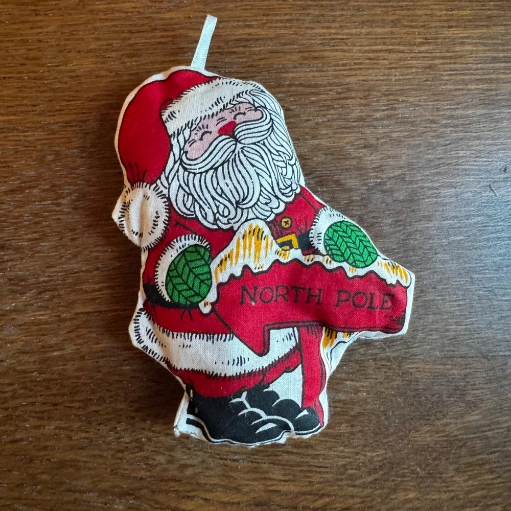 VTG‎ 5 Christmas Ornament Santa Plush Handmade Hand Sewn Fabric Pattern Panel